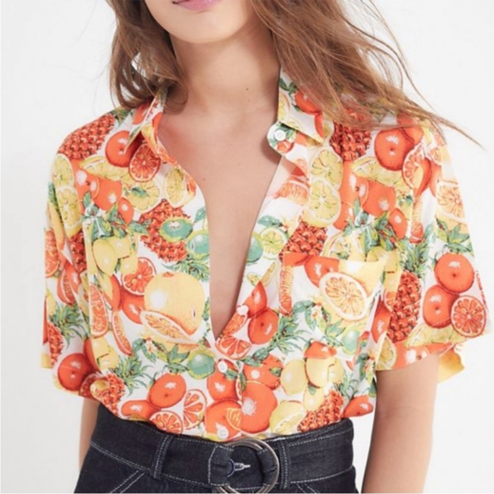 Urban Outfitters Citrus Cropped Button Up Shirt